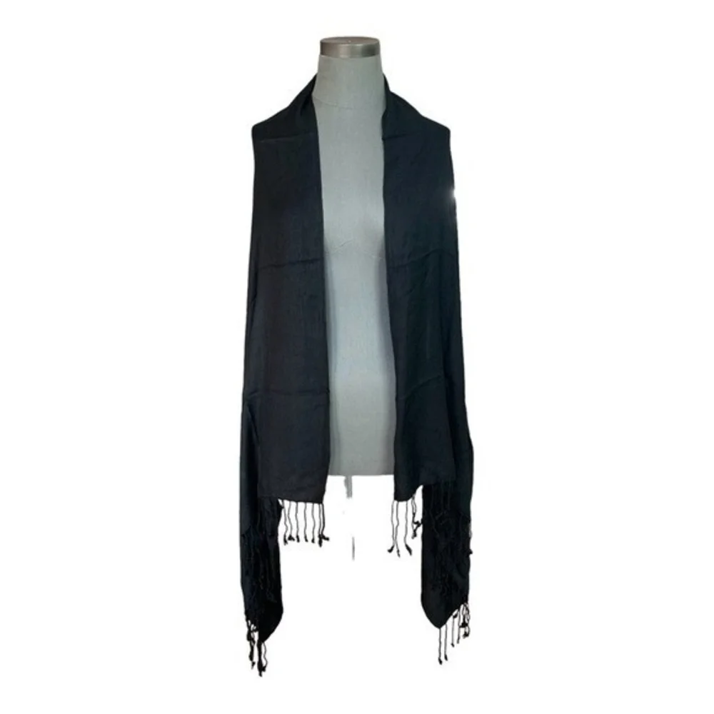 Bindya Lulla Black Viscose Fringe Scarf 54